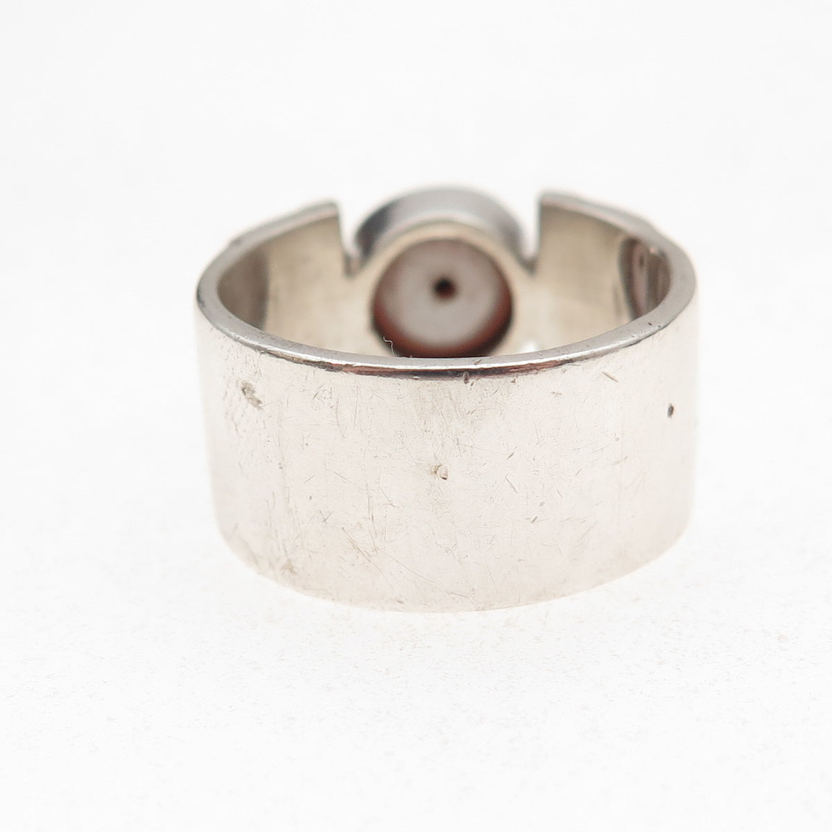 925 Sterling Silver 10K Gold Vintage Real Pearl Modernist Oxidized Ring Size 8
