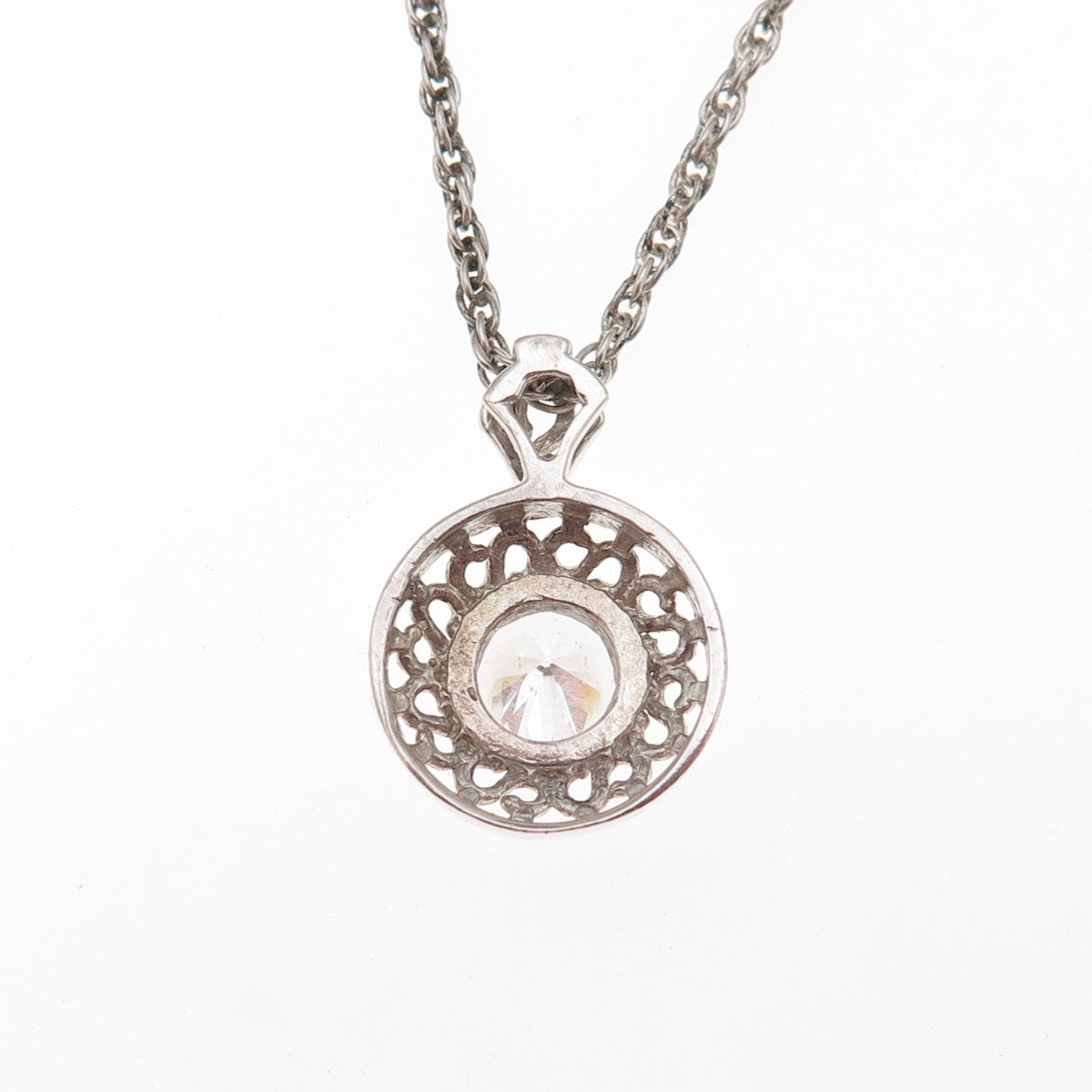 925 Sterling Silver Vintage Round-Cut C Z Singapore Chain Necklace 16"