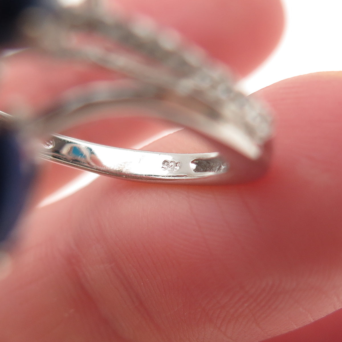 Chuck Clemency 925 Sterling Silver Real Turquoise Lapis & C Z Bypass Ring Size 8