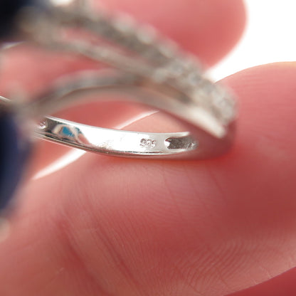 Chuck Clemency 925 Sterling Silver Real Turquoise Lapis & C Z Bypass Ring Size 8