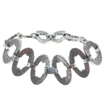 925 Sterling Silver Vintage Modernist Oxidized Oval Panel Link Bracelet 6.75"