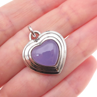 CNA Pranda 925 Sterling Silver Vintage Real Lavender Jade Heart Charm Pendant
