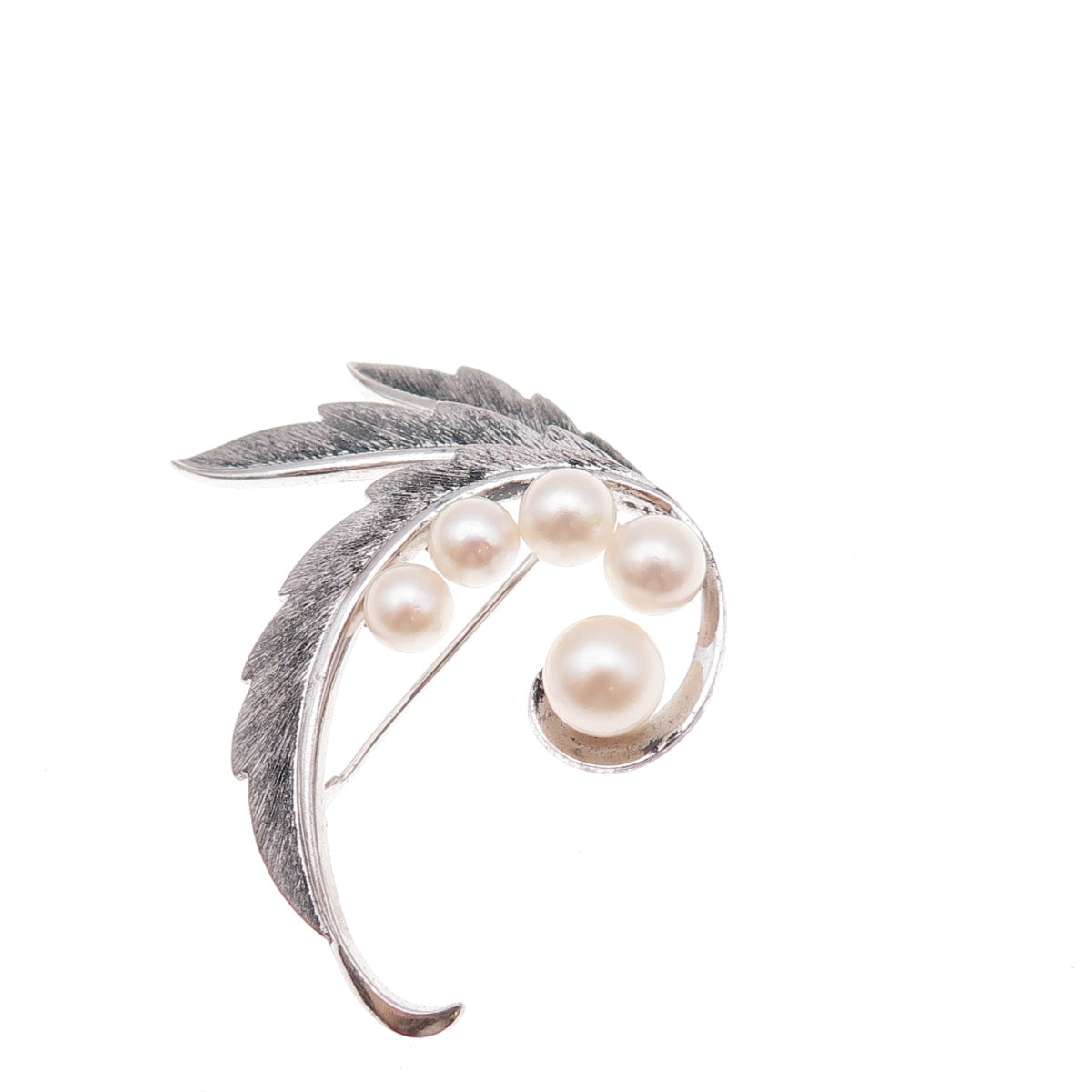 Mikimoto 925 Sterling Silver Antique Japan Real Akoya Pearl Floral Pin Brooch