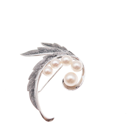 Mikimoto 925 Sterling Silver Antique Japan Real Akoya Pearl Floral Pin Brooch