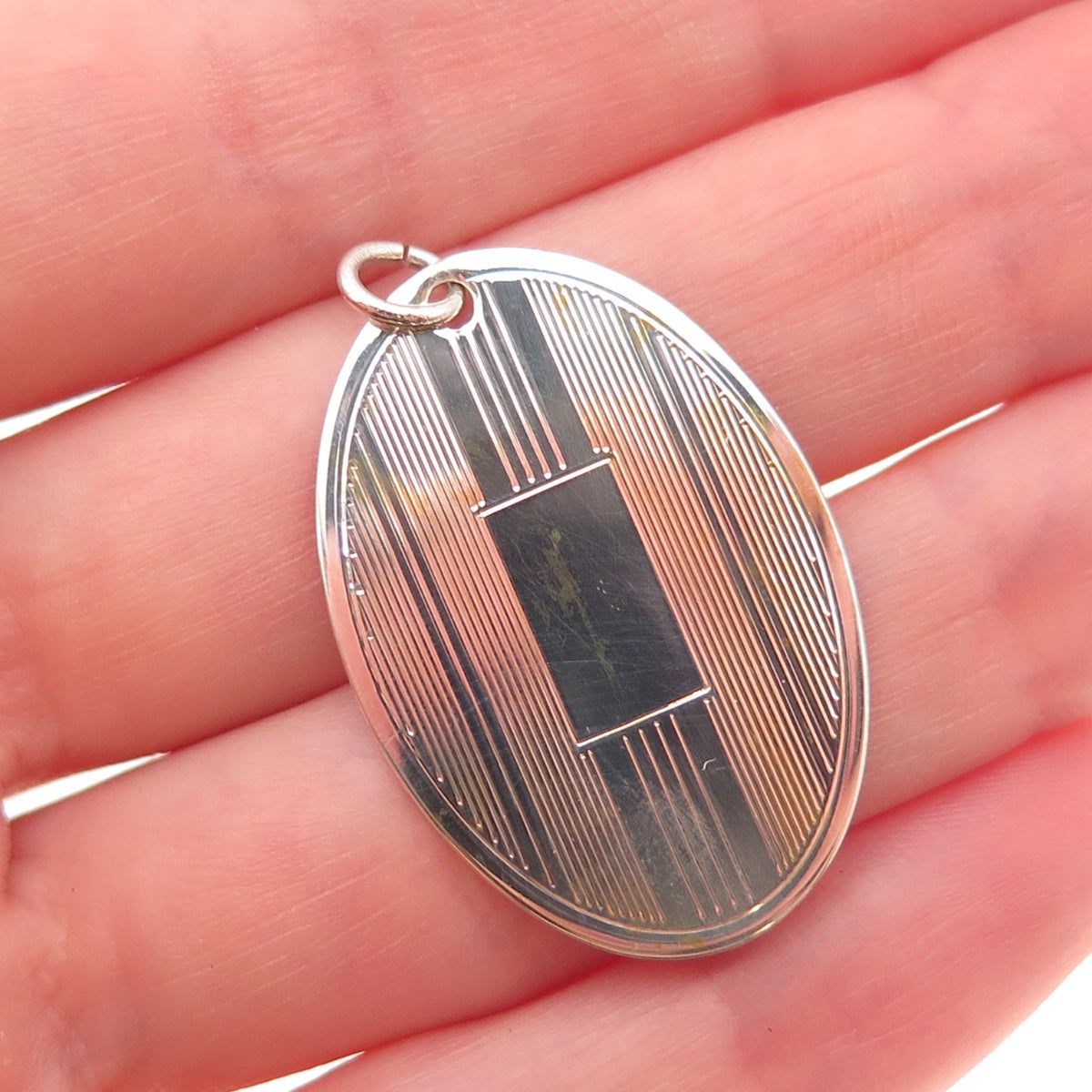 925 Sterling Silver Vintage Engravable Oval Tag Charm Pendant