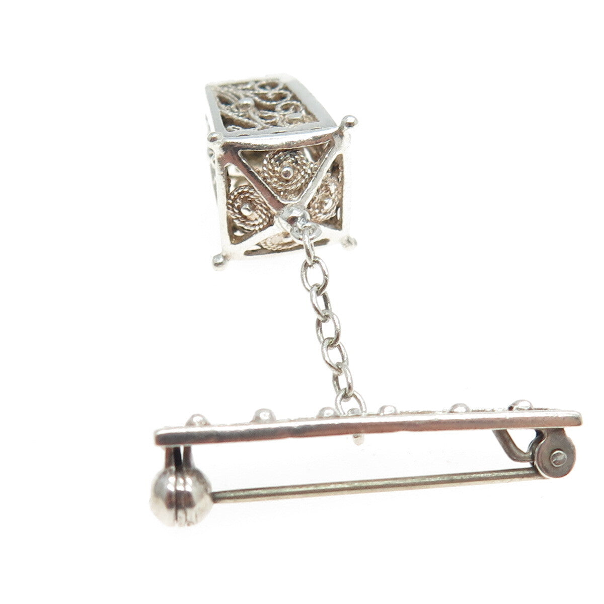 835 Silver Vintage Street Light Dangle Pin Brooch