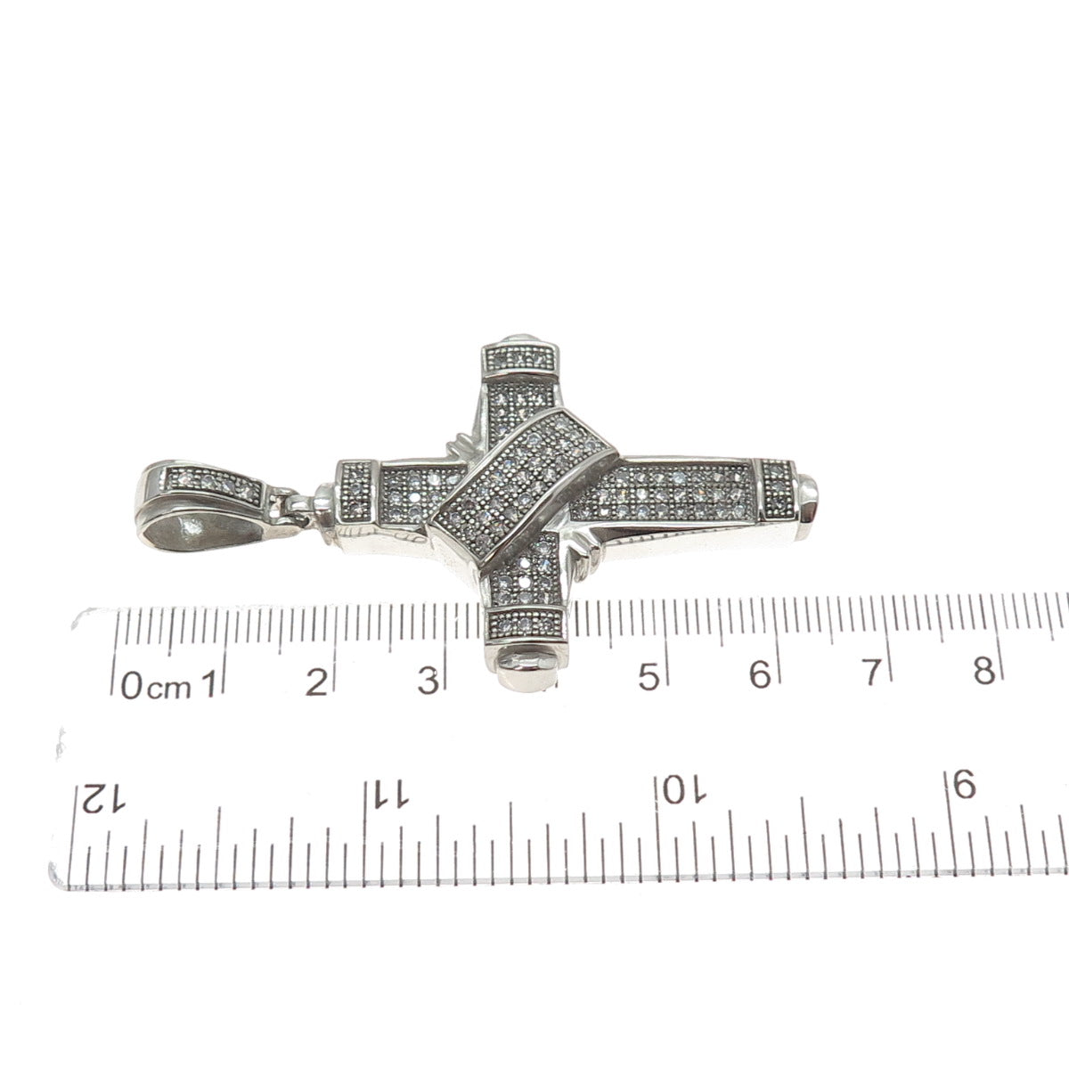 925 Sterling Silver Round-Cut C Z Cross Charm Pendant