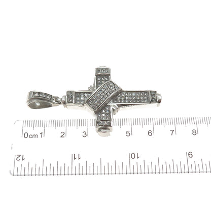 925 Sterling Silver Round-Cut C Z Cross Charm Pendant