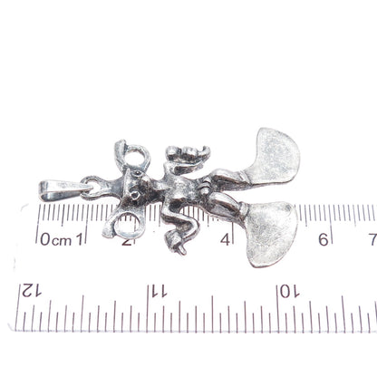 925 Sterling Silver Vintage Cowboy Modernist Oxidized Charm Pendant
