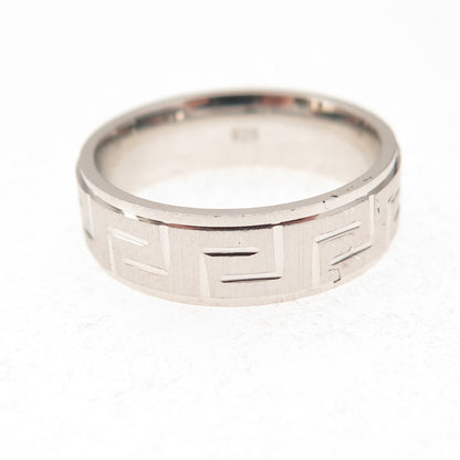 925 Sterling Silver Vintage Greek Key Band Ring Size 7.25
