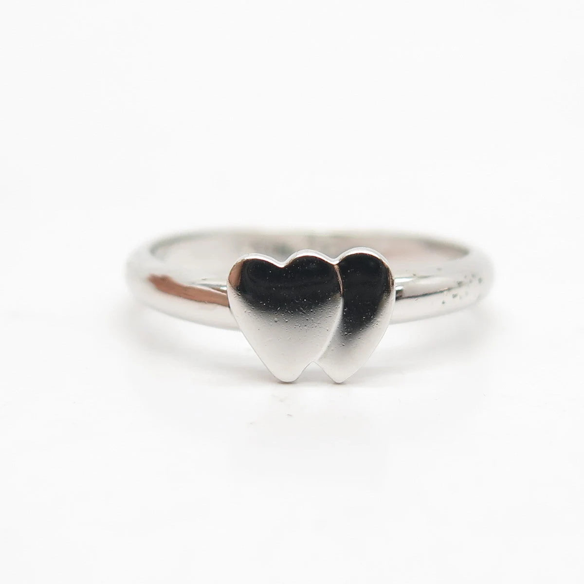 925 Sterling Silver Vintage Double Heart Ring Size 5