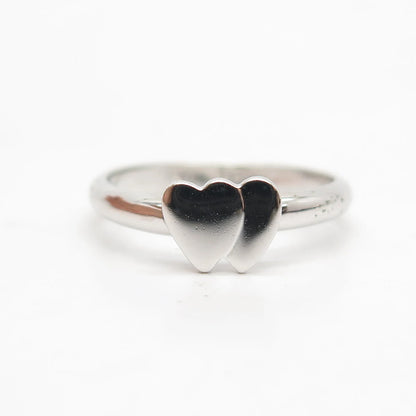 925 Sterling Silver Vintage Double Heart Ring Size 5