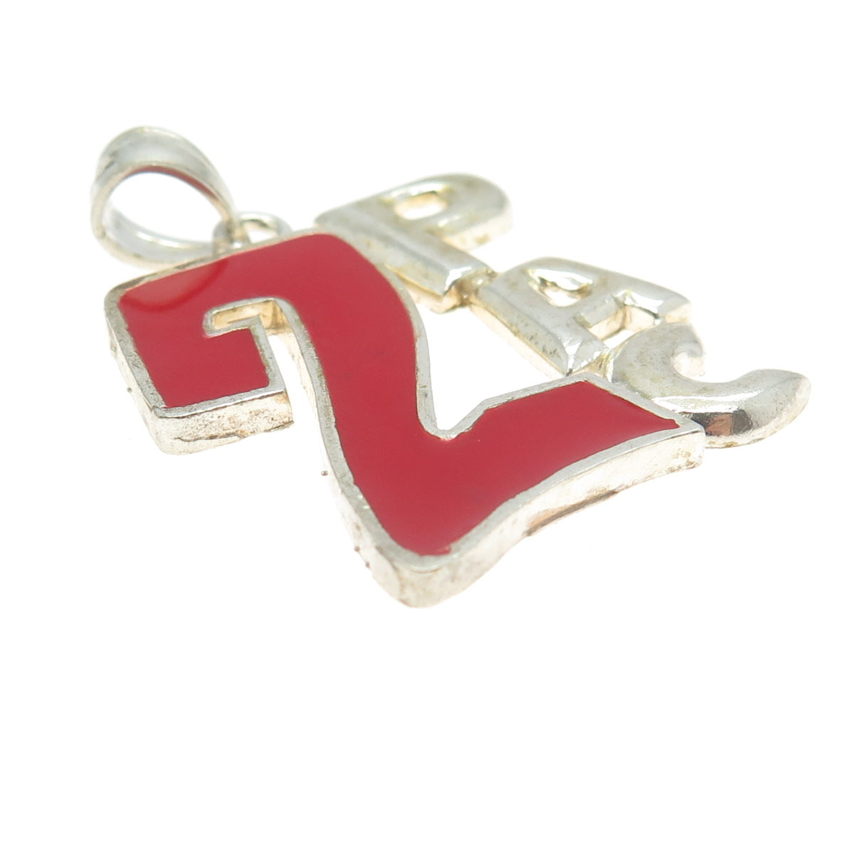 925 Sterling Silver Vintage Red Enamel "2PAC" Pendant