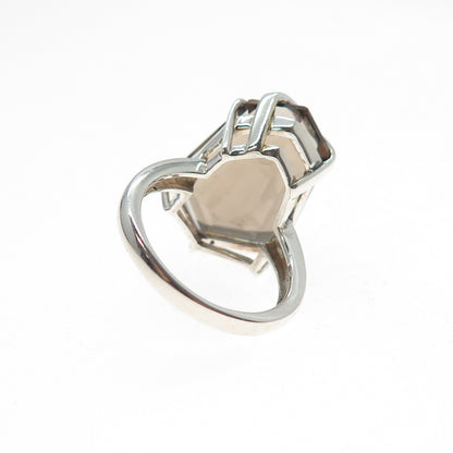 925 Sterling Silver Vintage Real Smoky Quartz Modernist Ring Size 7