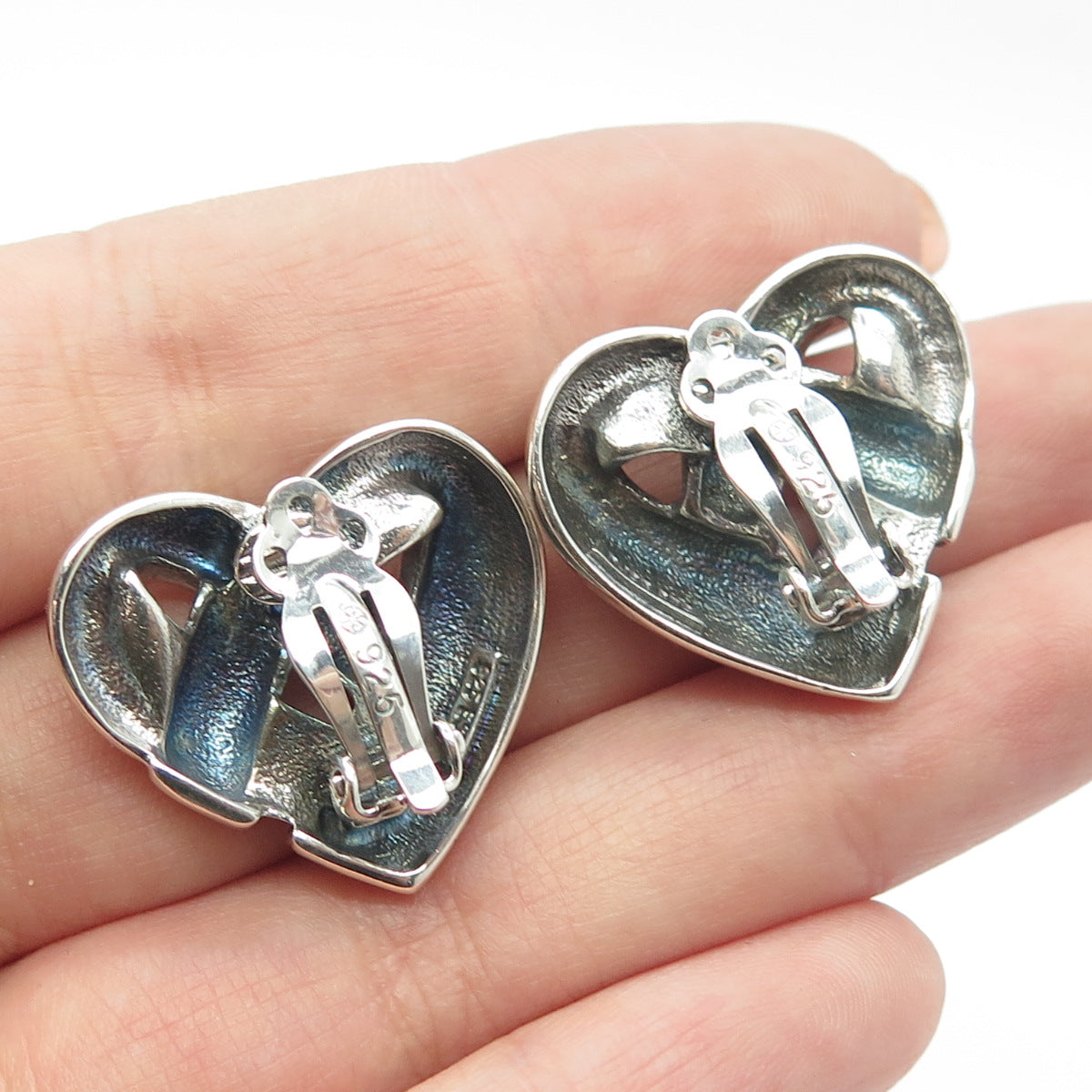 ESPO Joseph Esposito 925 Sterling Silver Vintage Heart Clip On Earrings