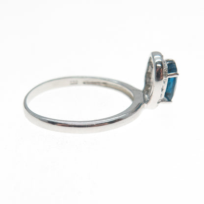925 Sterling Silver Real Round-Cut Diamond & London Blue Topaz Ring Size 7.25