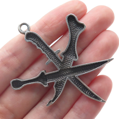 925 Sterling Silver Vintage Pirate Crossed Daggers Oxidized Pendant
