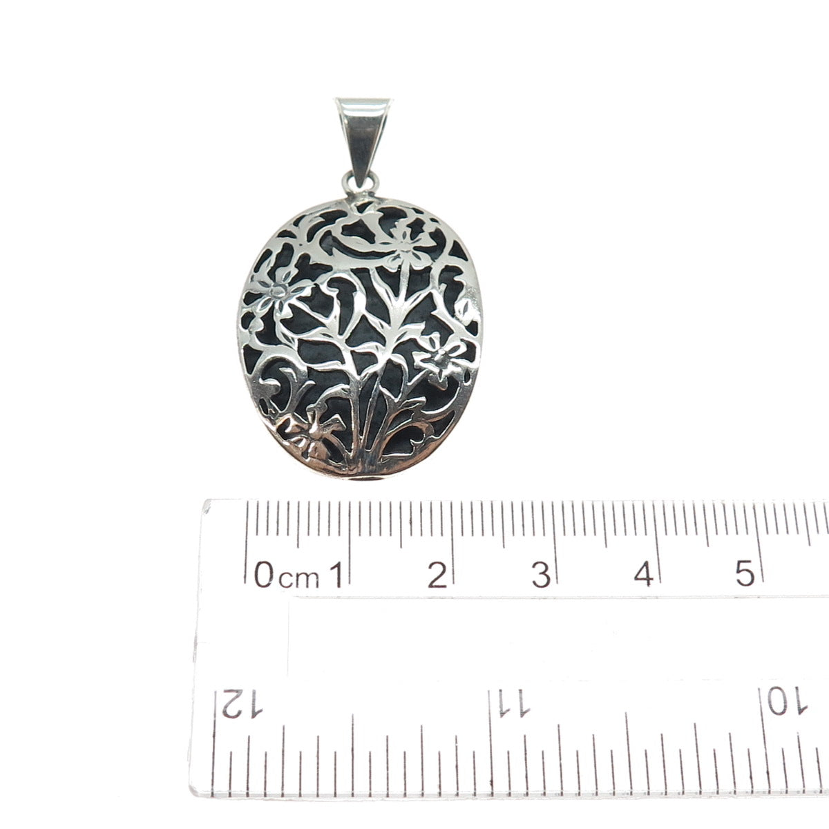 925 Sterling Silver Vintage Flower Shadow Box Oxidized Charm Pendant