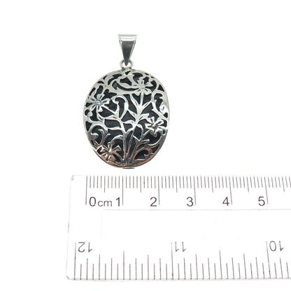 925 Sterling Silver Vintage Flower Shadow Box Oxidized Charm Pendant