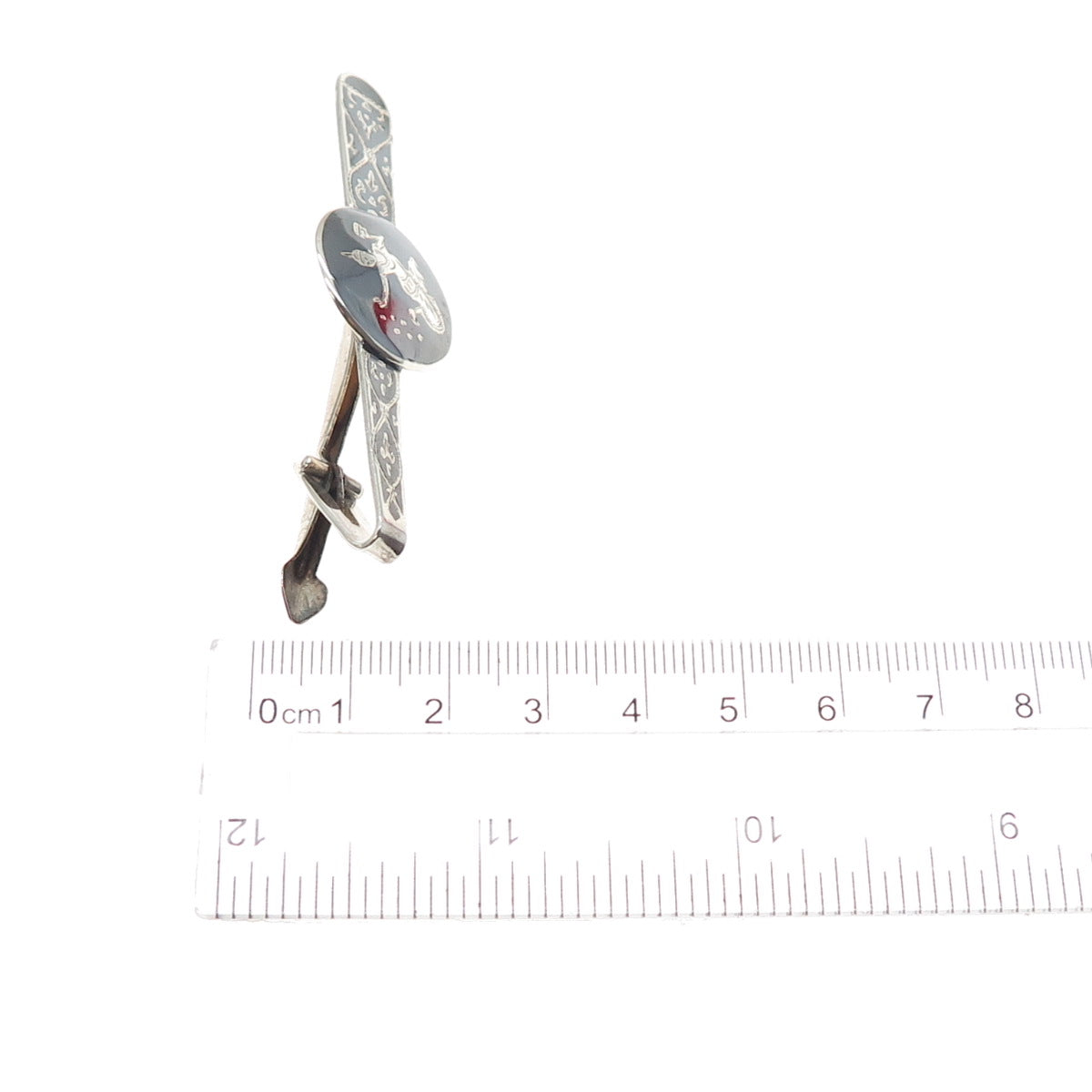 925 Sterling Silver Antique Siam Niello Hindu Goddess Tie Clip