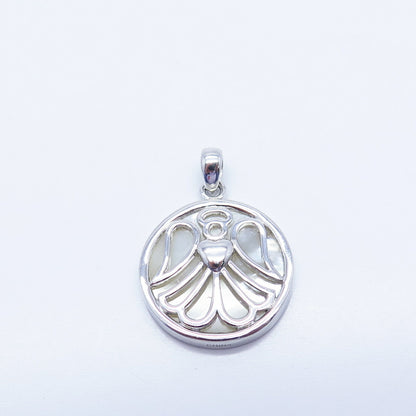 925 Sterling Silver Real Mother-of-Pearl Angel Heart Pendant
