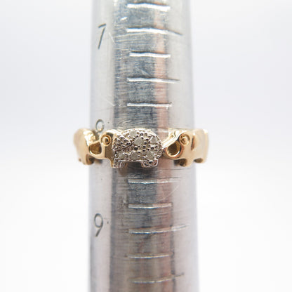 925 Sterling Silver Gold Plated Real White Diamond Elephant Band Ring Size 8.25