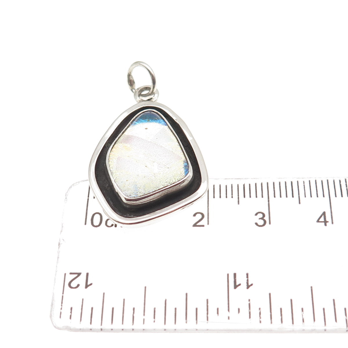 925 Sterling Silver Vintage Dichroic Glass Modernist Charm Pendant