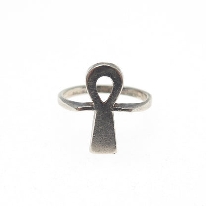 925 Sterling Silver Vintage Egyptian Ankh Oxidized Ring Size 6.5