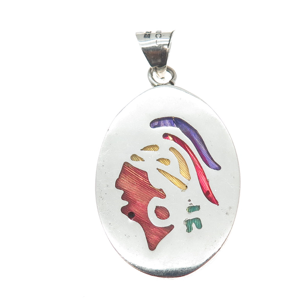 925 Sterling Silver Vintage Mexico Enamel Indian Chief Charm Pendant