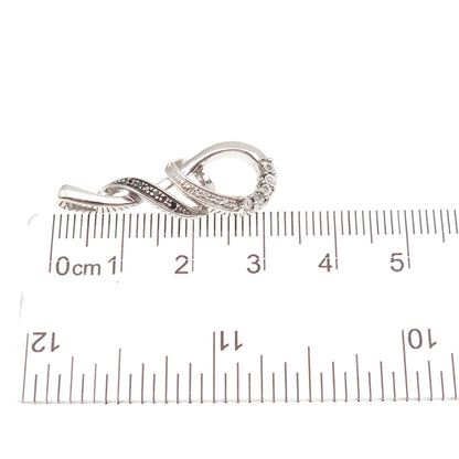 925 Sterling Silver Real Black & White Diamond Twisted Charm Pendant