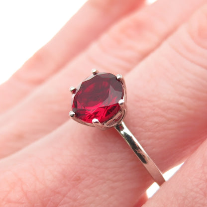 925 Sterling Silver Round-Cut Red C Z Ring Size 6.75