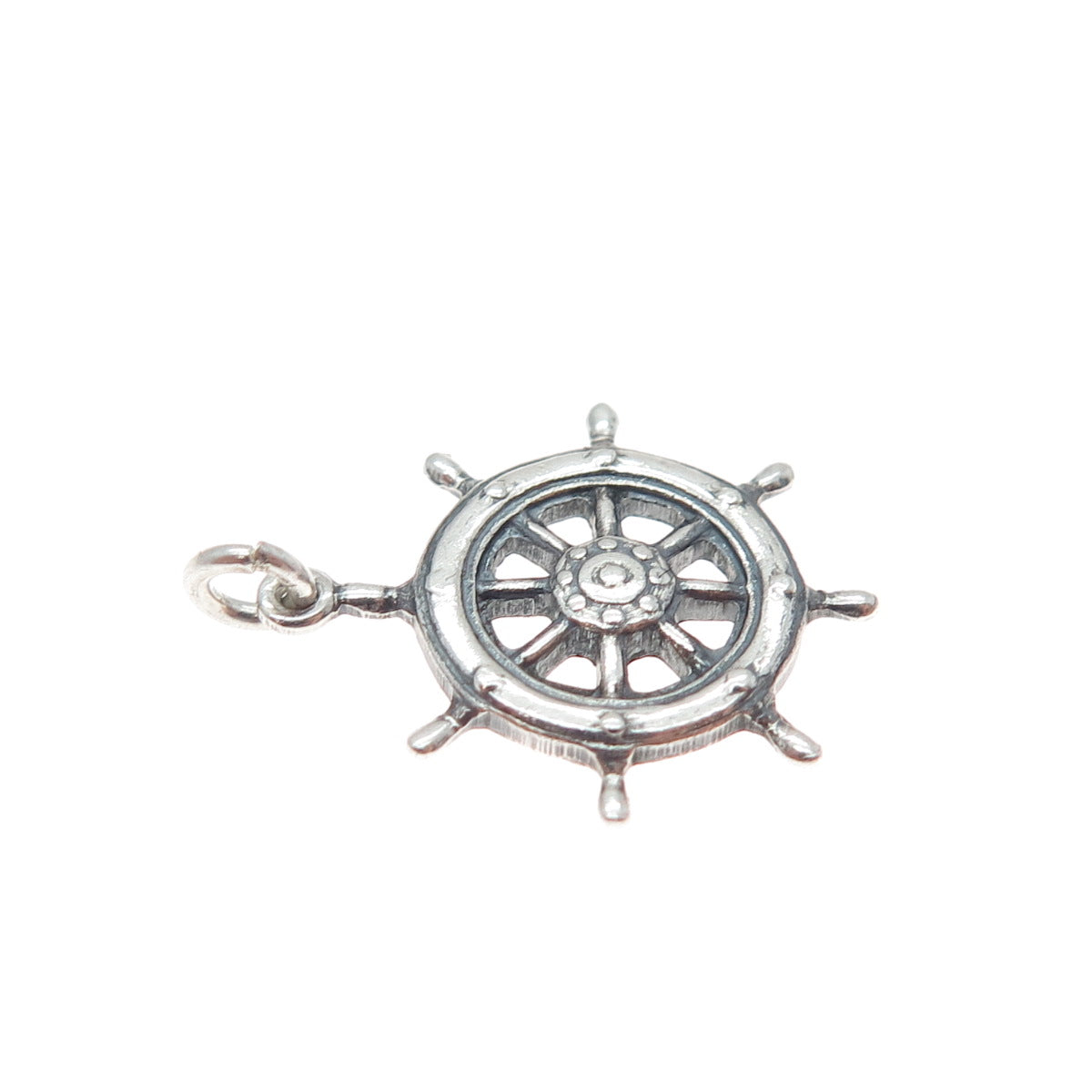 925 Sterling Silver Vintage Ship Wheel Oxidized Minimalist Charm Pendant