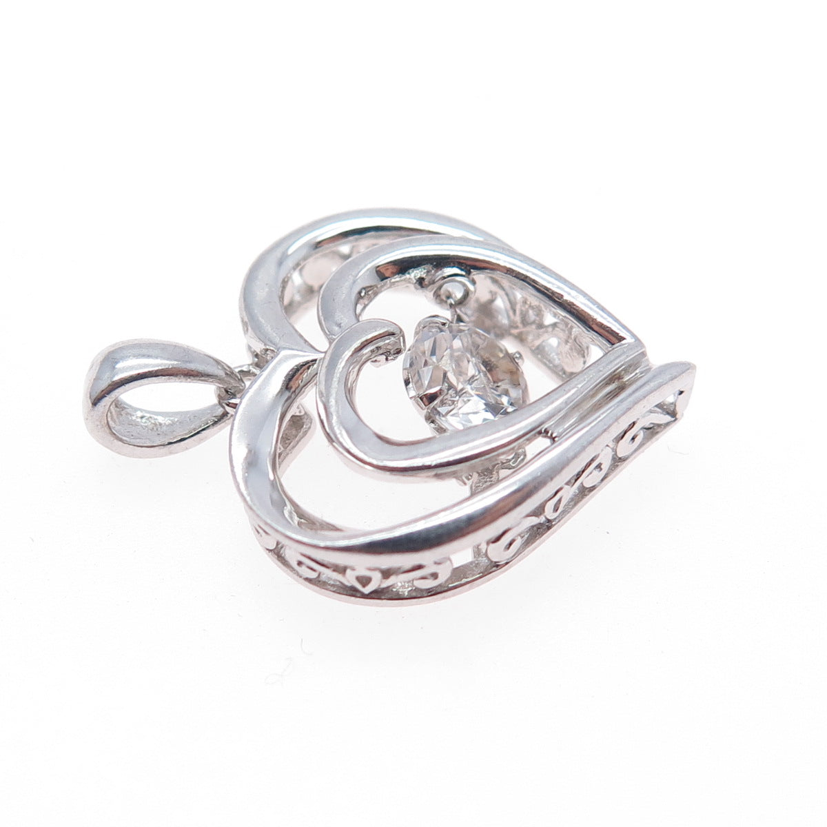 925 Sterling Silver Real Round-Cut White Topaz Heart Charm Pendant