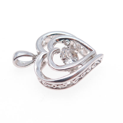 925 Sterling Silver Real Round-Cut White Topaz Heart Charm Pendant