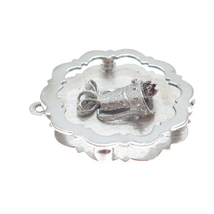 925 Sterling Silver Vintage Red Rhinestone Bell Charm Pendant