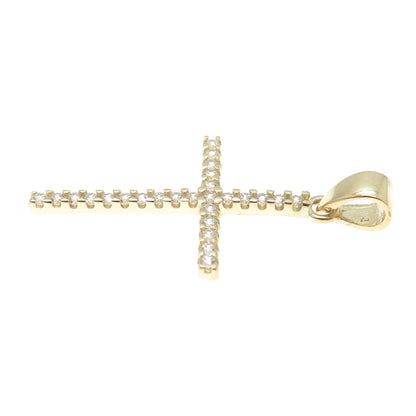 14K Yellow Gold Round-Cut C Z Cross Religious Charm Pendant