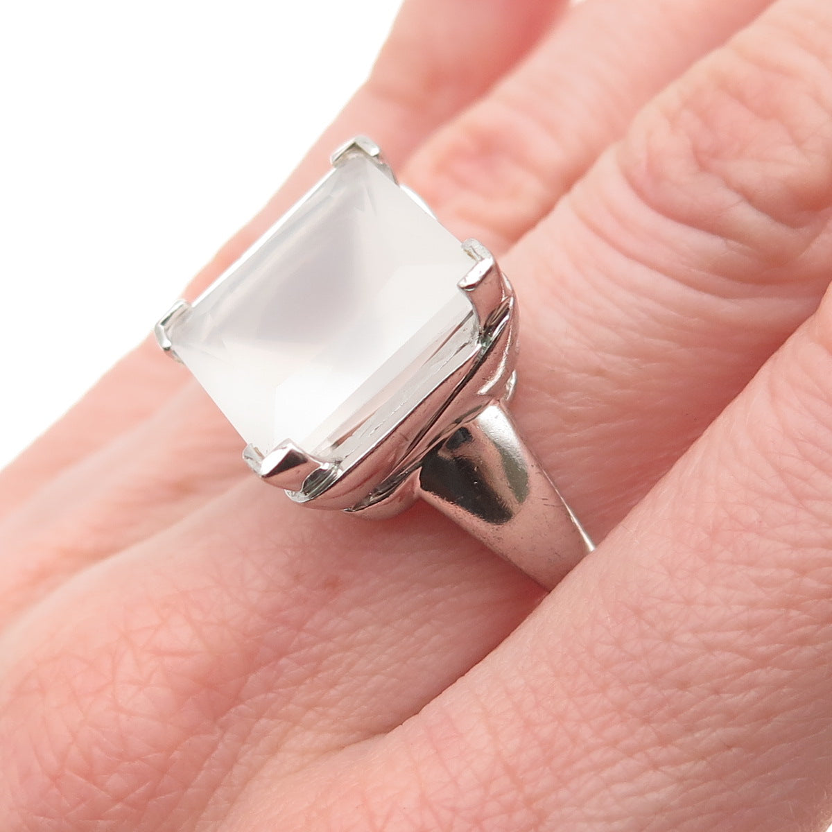 Michelle Albala 925 Sterling Silver Vintage Real Quartz Modernist Ring Size 6.25