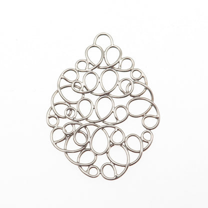 925 Sterling Silver Vintage Modernist Swirl Teardrop Pendant