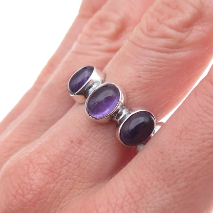 925 Sterling Silver Vintage Real Amethyst Modernist All Around Ring Size 8.5