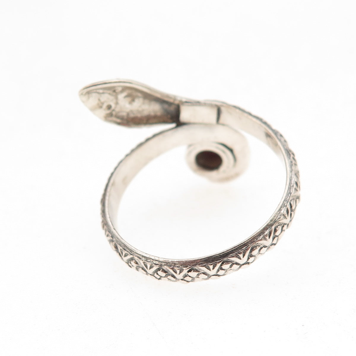 925 Sterling Silver Vintage Real Red Opal Snake Oxidized Ring Size 8.75