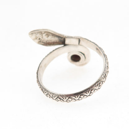 925 Sterling Silver Vintage Real Red Opal Snake Oxidized Ring Size 8.75