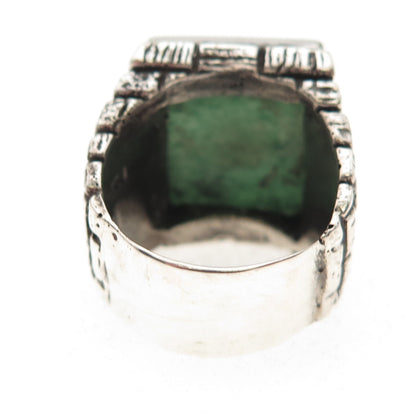 925 Sterling Silver Vintage Mexico Real Aventurine Oxidized Ring Size 8.25