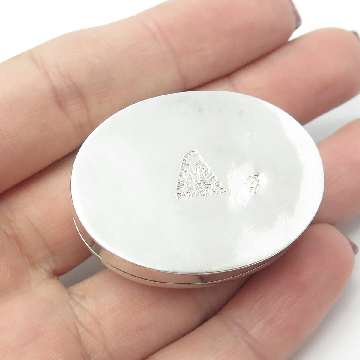 925 Sterling Silver Vintage Real Green Onyx Gemstone Tribal Face Box / Case