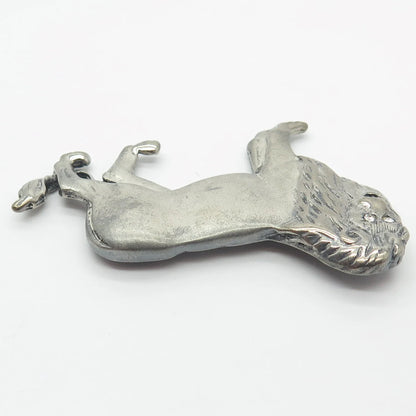 925 Sterling Silver Vintage Italy C Z Lion / Leo Zodiac Sign Pin Brooch
