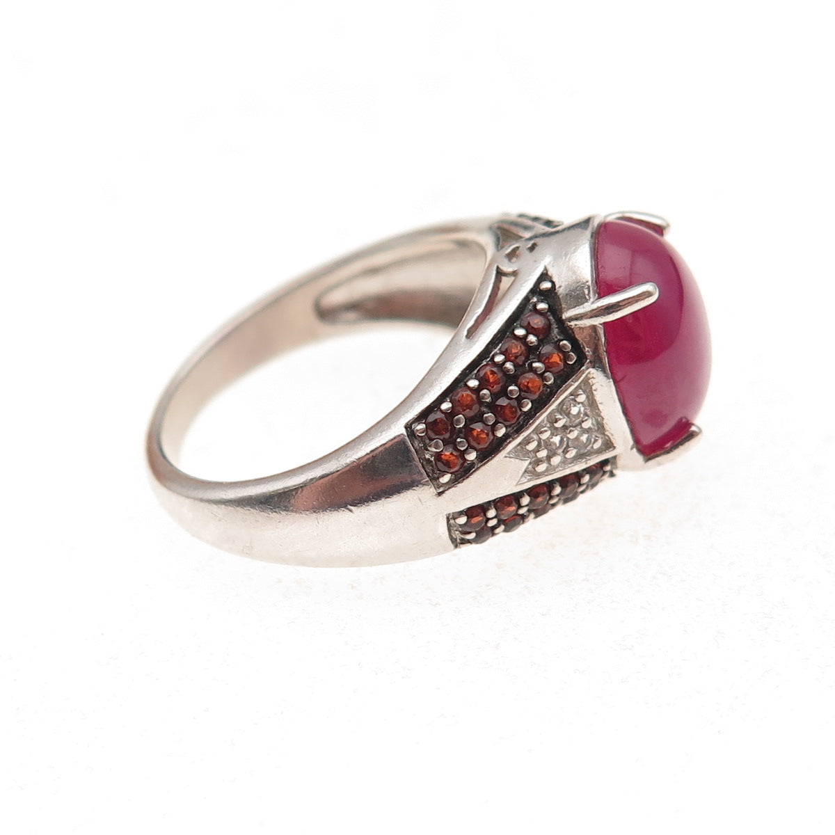 925 Sterling Lab-Created Star Ruby Real White Topaz & Red Garnet Ring Size 6