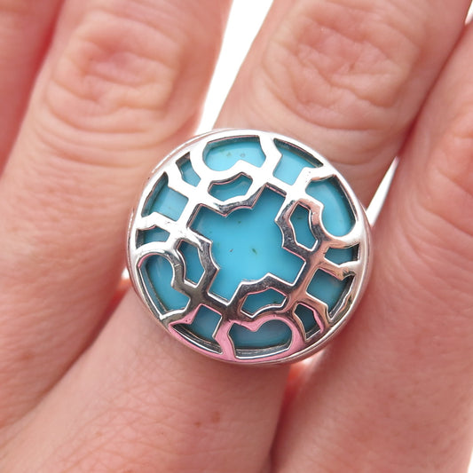Monet 925 Sterling Silver Vintage Real Turquoise Ornate Ring Size 7.25