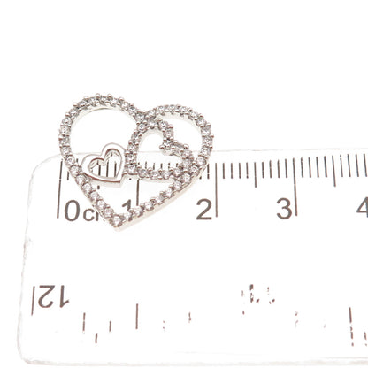 925 Sterling Silver Round-Cut C Z Family Heart Mini Slide Charm Pendant