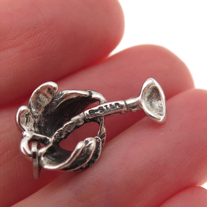 Beau 925 Sterling Silver Vintage Palm Tree Oxidized 3D Charm Pendant