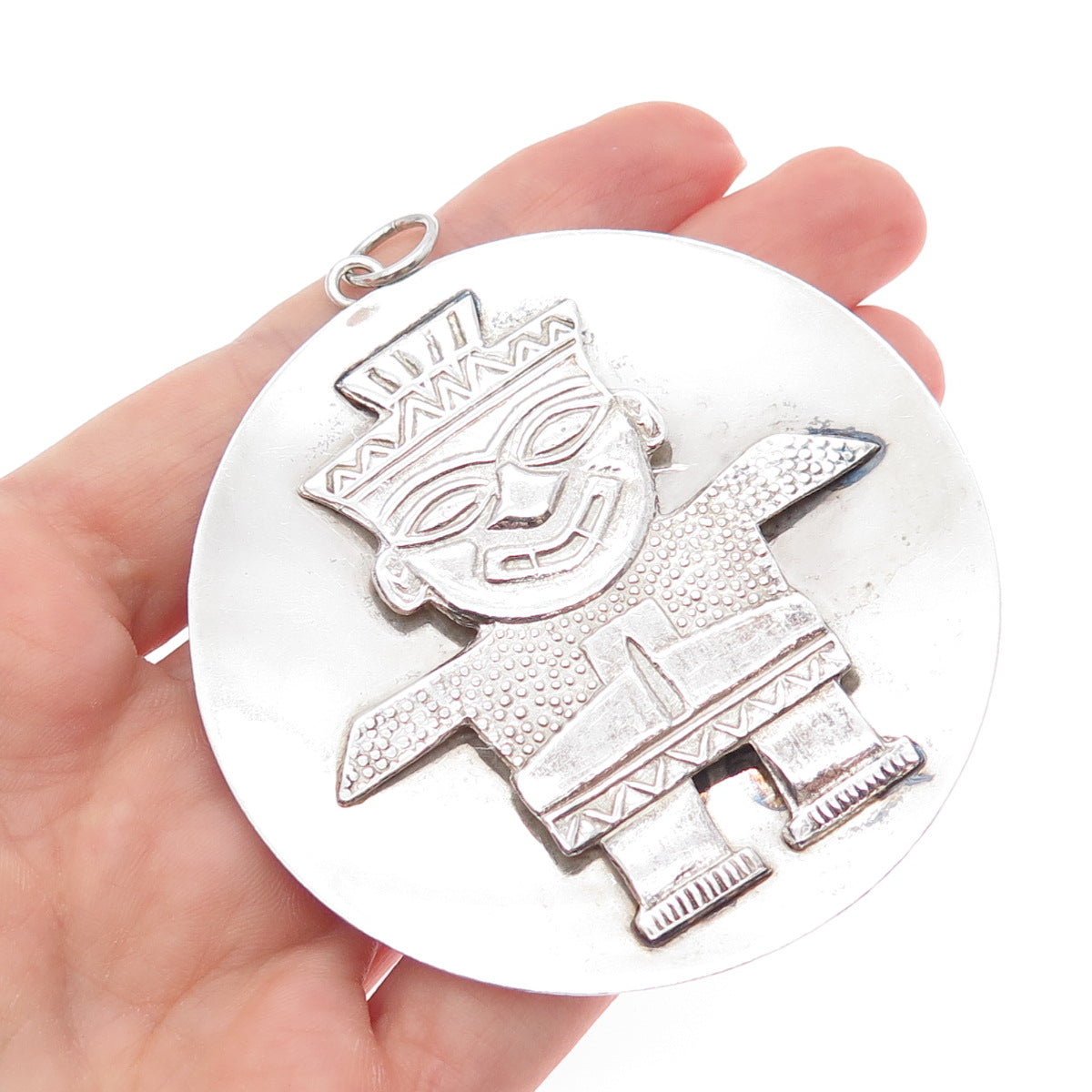 900 Silver Vintage Peruvian God Large Tribal Charm Pendant