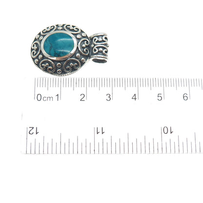 CHAPAL ZENRAY Sterling Silver Vintage Real Bisbee Turquoise Ornate Charm Pendant